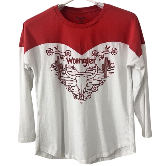 Wrangler Retro Women's Cow skull Desert T-Shirt Red & White Size Small - Picture 1 of 4